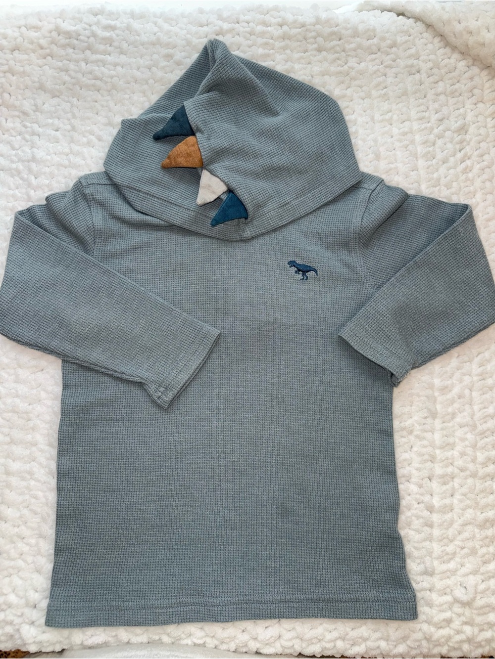 Light Blue Dino Hooded Waffle Knit Top - Kids